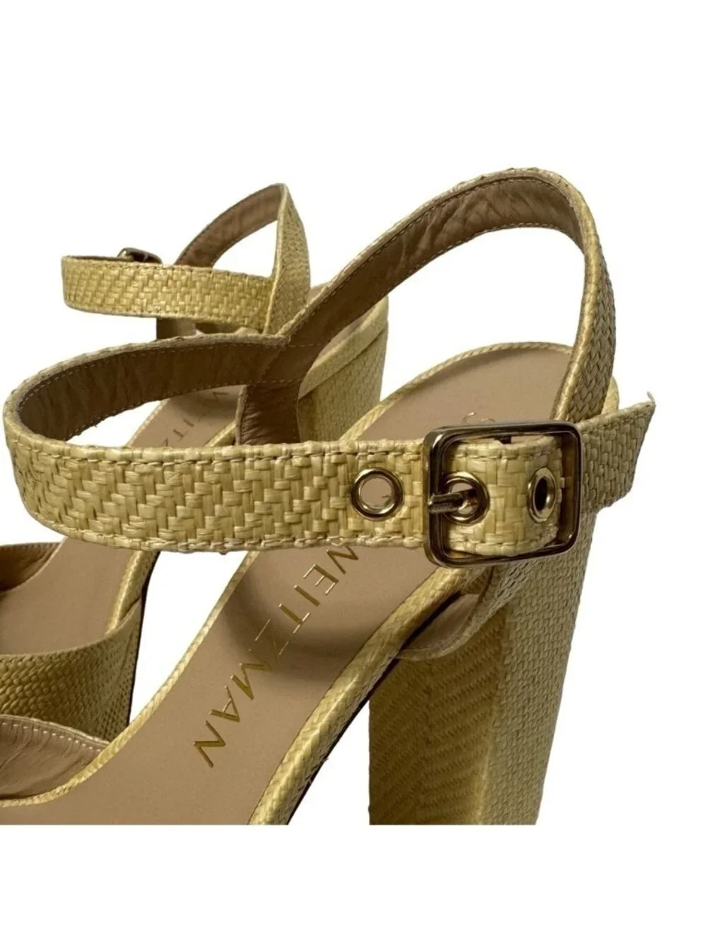 NWT Stuart Weitzman Ryder 95 Tan Platform Sandal Wheat Textured Rafia Size 10